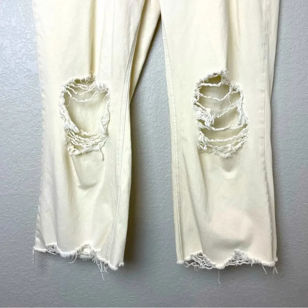 BOHME Women's Cream Distressed Cropped Jeans Size 32 - Picture 3 of 8